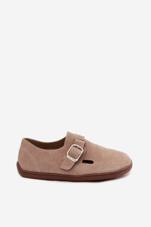 Sandfarbene Damenschuhe mit Schnallen aus Kunstveloursleder Sombellia