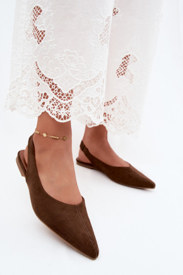 Ballerinas mit offenem Absatz aus Kunstveloursleder in braun Merceria
