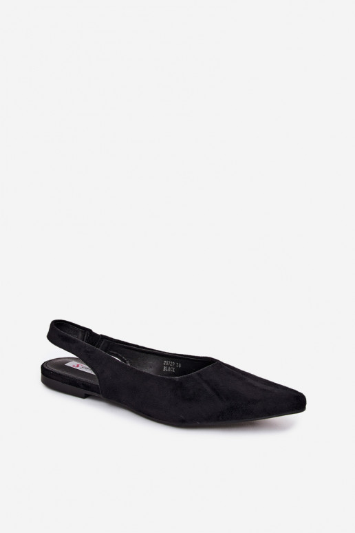 Schwarze Ballerinas mit offenem Absatz aus Kunstveloursleder Merceria