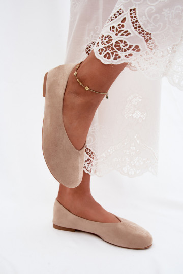 Sandfarbene Ballerinas aus Kunstveloursleder Camdena