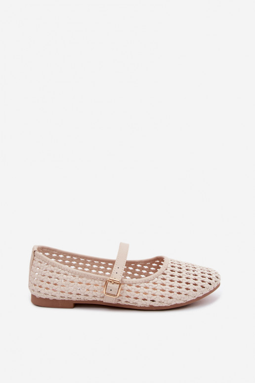 Ausgeschnittene Ballerinas mit Flechtwerk und Riemen in sandfarben Solessa