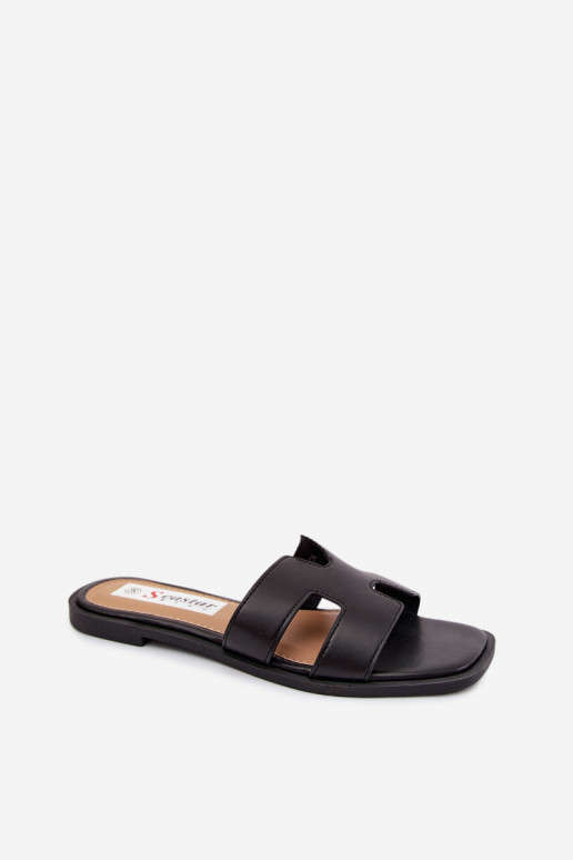 Schwarze Slipper aus Kunstleder für Damen mit Ausschnitten Santoria