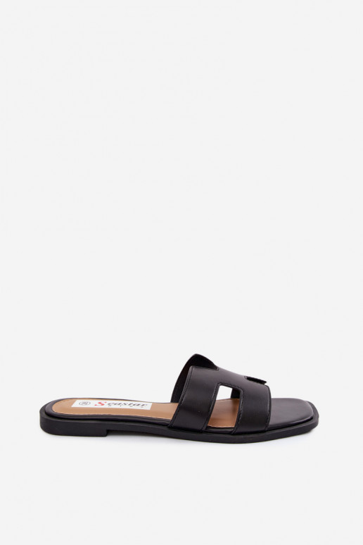 Schwarze Slipper aus Kunstleder für Damen mit Ausschnitten Santoria