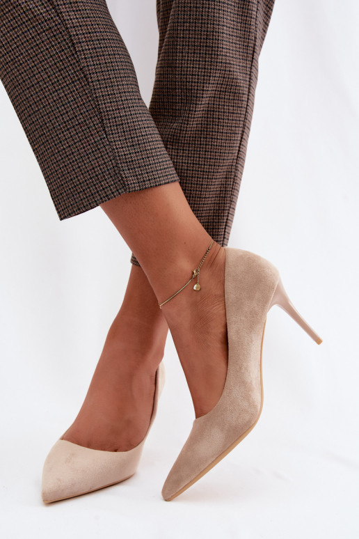 Beige High Heels aus Kunstveloursleder Tropessa