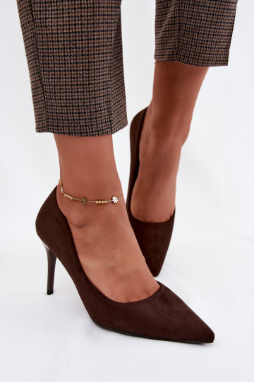 Schokoladenfarbene High Heels aus Kunstveloursleder Tropessa
