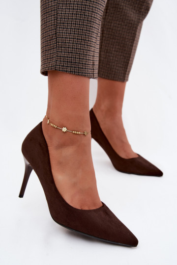 Schokoladenfarbene High Heels aus Kunstveloursleder Tropessa 2