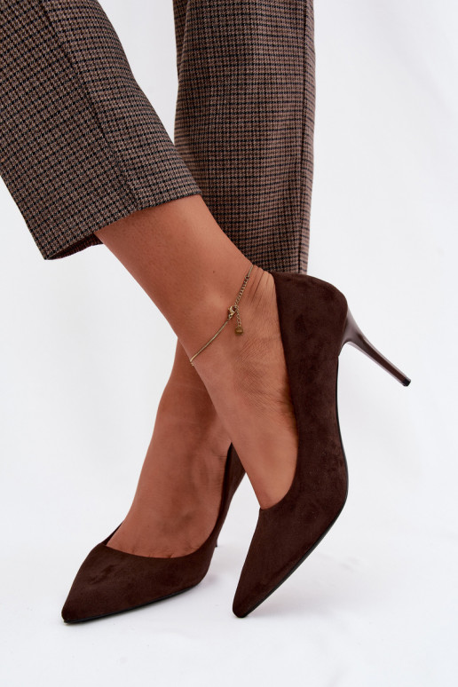 Schokoladenfarbene High Heels aus Kunstveloursleder Tropessa