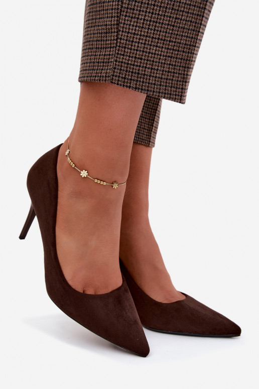 Schokoladenfarbene High Heels aus Kunstveloursleder Tropessa