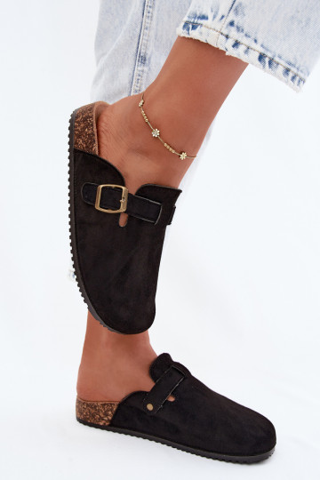 Schwarze Damenclogs mit Schnallen aus Kunstveloursleder Tropina