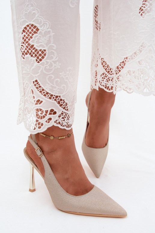 Goldene glänzende High Heels mit offenem Absatz Marcella