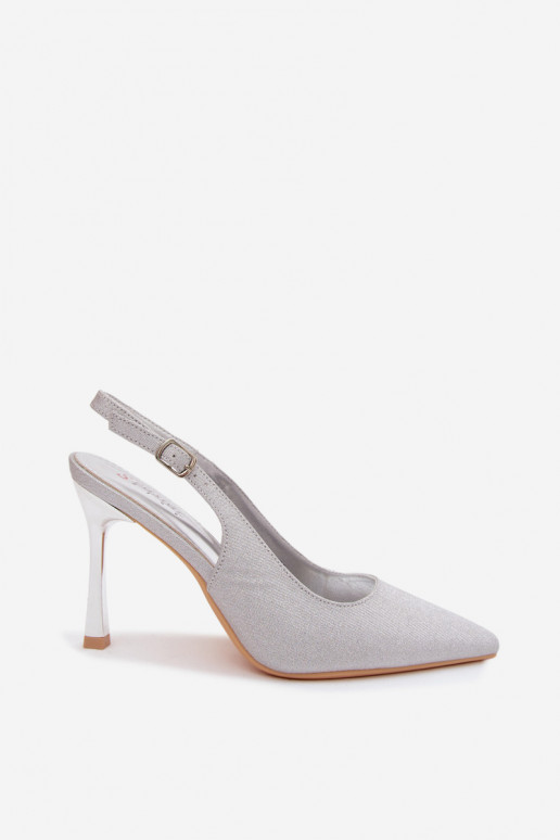 Silberne glänzende High Heels mit offenem Absatz Marcella