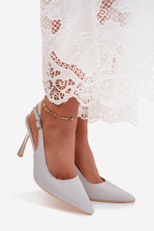 Silberne glänzende High Heels mit offenem Absatz Marcella