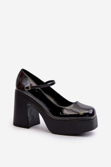 Damen schwarze Schuhe mit lackiertem Effekt und Plattform Big Star NN274004 2