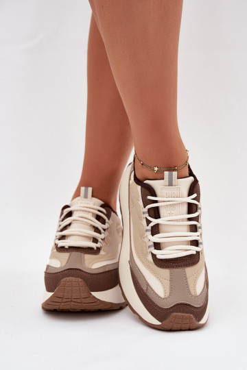 Damen sandfarbene Sneakers mit Plattform Big Star SS274002 HI-POLY SYSTEM 2
