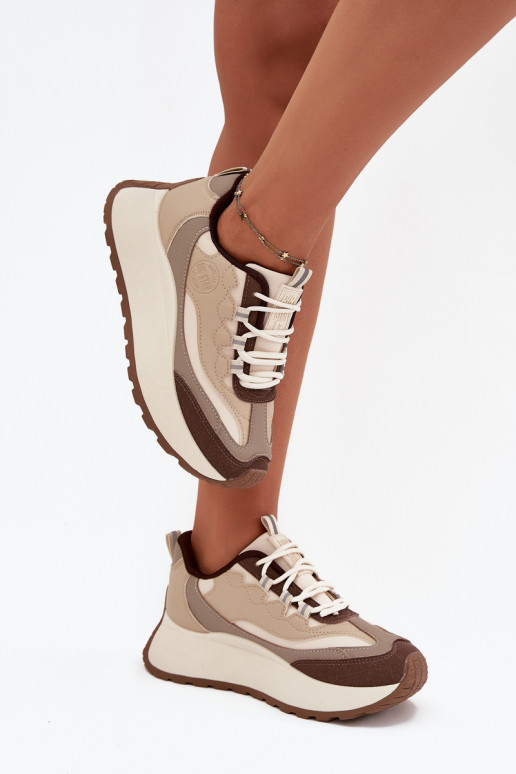 Damen sandfarbene Sneakers mit Plattform Big Star SS274002 HI-POLY SYSTEM