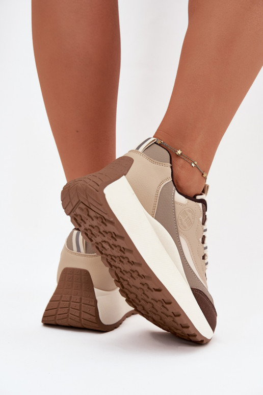 Damen sandfarbene Sneakers mit Plattform Big Star SS274002 HI-POLY SYSTEM