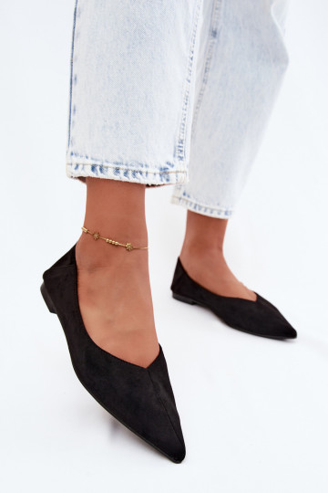 Schwarze Ballerinas mit spitzen Zehen aus Kunstveloursleder Corabella 2