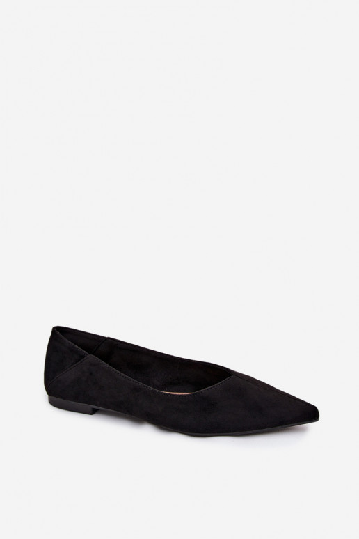 Schwarze Ballerinas mit spitzen Zehen aus Kunstveloursleder Corabella