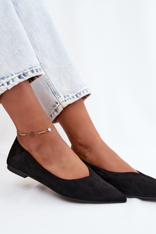 Schwarze Ballerinas mit spitzen Zehen aus Kunstveloursleder Corabella