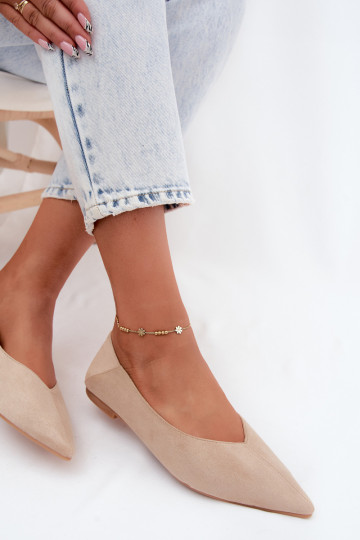 Beige Ballerinas mit spitzen Zehen aus Kunstveloursleder Corabella