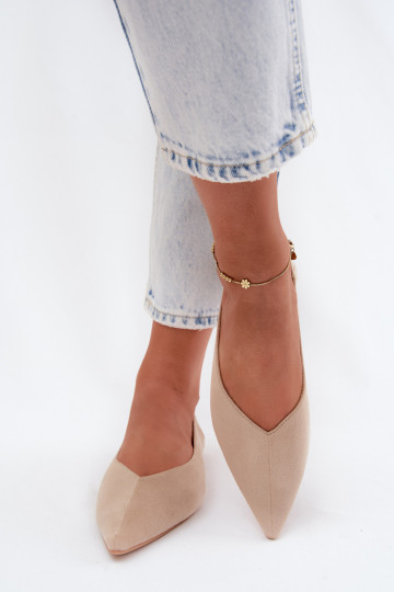 Beige Ballerinas mit spitzen Zehen aus Kunstveloursleder Corabella 2