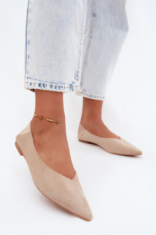 Beige Ballerinas mit spitzen Zehen aus Kunstveloursleder Corabella