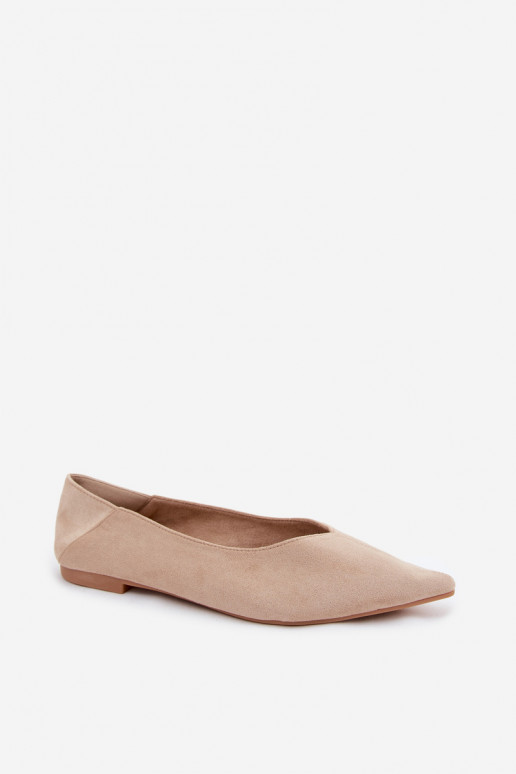 Beige Ballerinas mit spitzen Zehen aus Kunstveloursleder Corabella