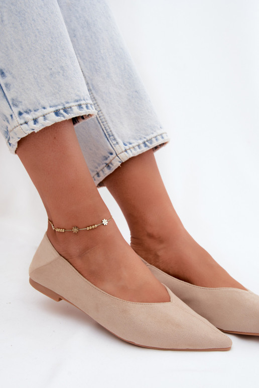 Beige Ballerinas mit spitzen Zehen aus Kunstveloursleder Corabella