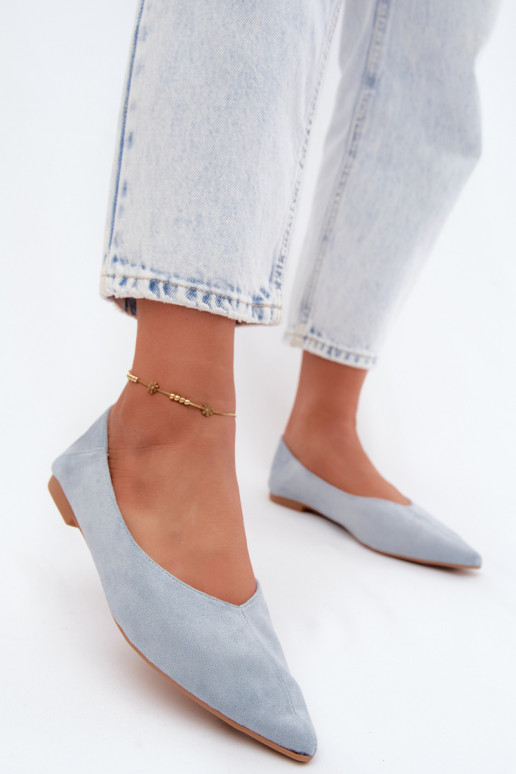 Blaue Ballerinas mit spitzen Zehen aus Kunstveloursleder Corabella