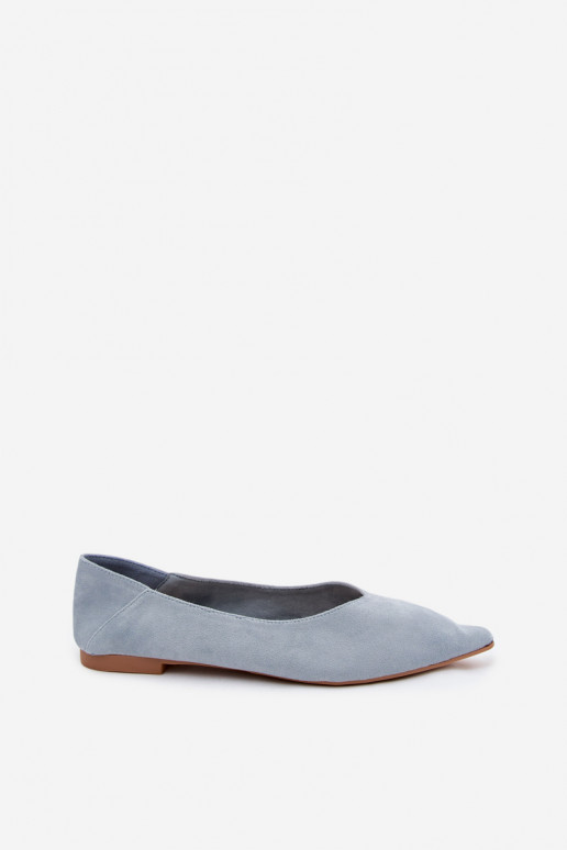 Blaue Ballerinas mit spitzen Zehen aus Kunstveloursleder Corabella