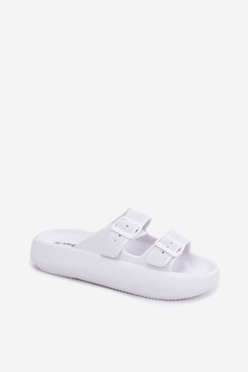Damen Pantoletten mit Schaumstoff und Riemchen in Weiß Sharmen