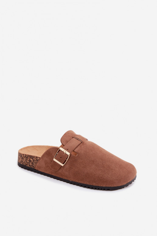 Holzclogs mit Plattform und Schnallen in Braun Selio