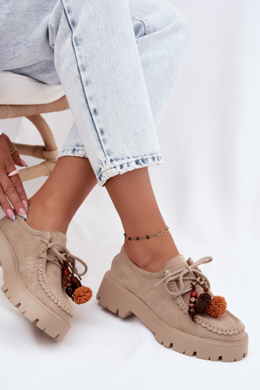 Schuhe mit schönen Details aus Kunstveloursleder in Sand Melonia