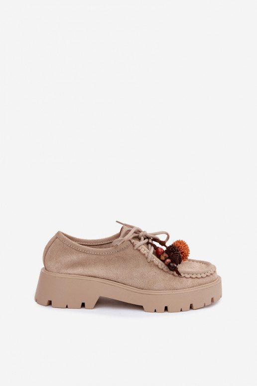 Schuhe mit schönen Details aus Kunstveloursleder in Sand Melonia