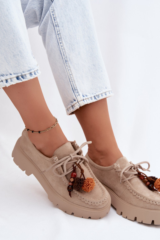 Schuhe mit schönen Details aus Kunstveloursleder in Sand Melonia