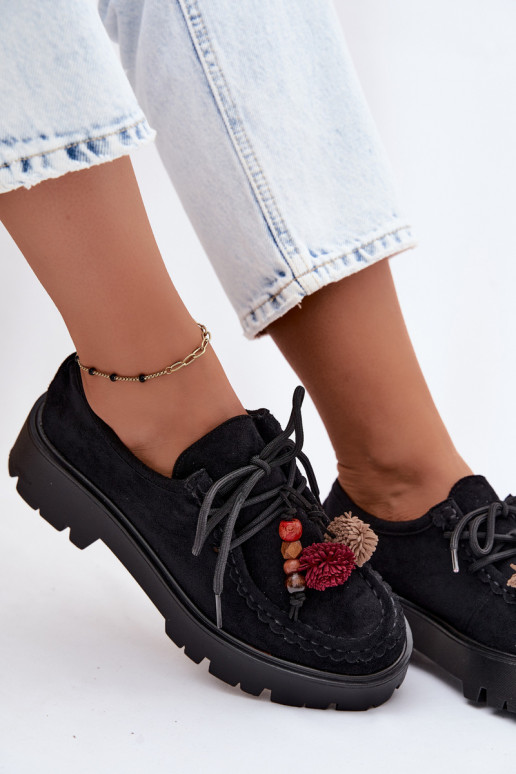 Schuhe mit schönen Details aus Kunstveloursleder in Schwarz Melonia