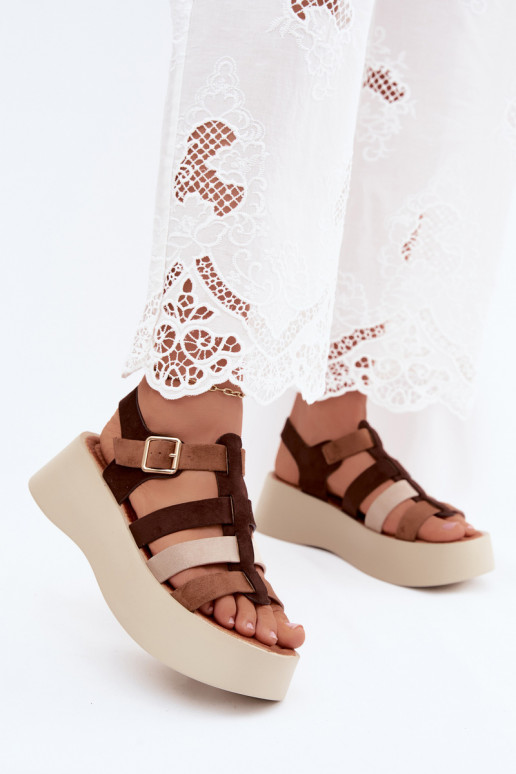 Sandalen mit Plattform und Kunstvelourslederriemen in Braun Glimelle