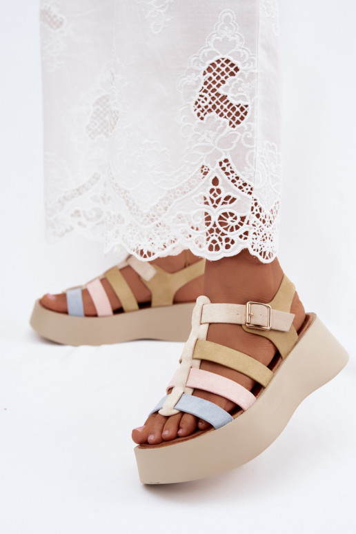 Sandalen mit Plattform und Kunstvelourslederriemen in verschiedenen Farben Glimelle