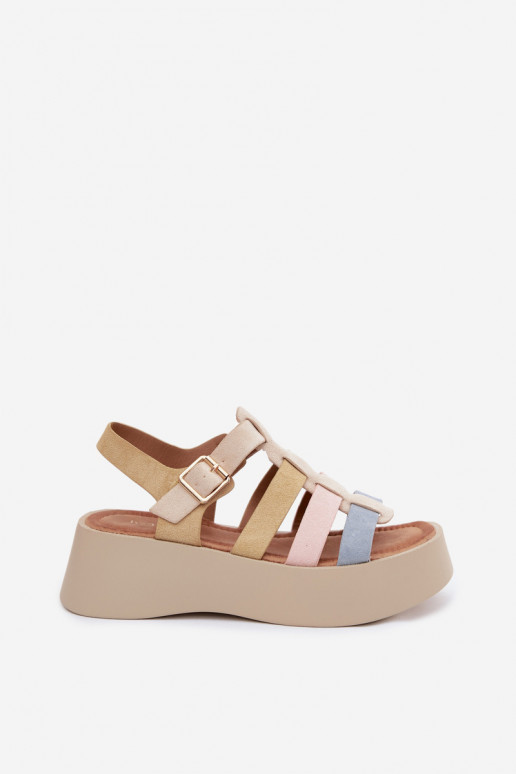 Sandalen mit Plattform und Kunstvelourslederriemen in verschiedenen Farben Glimelle