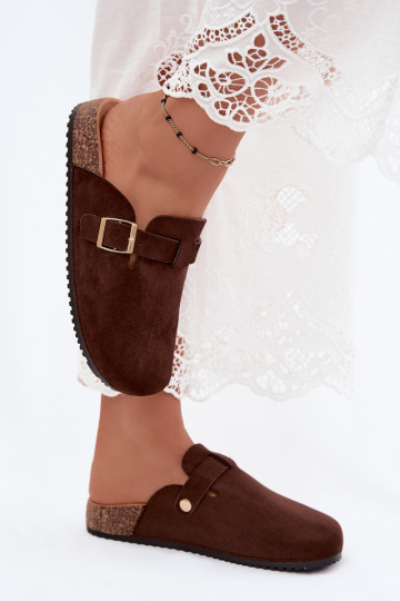 Damen Clogs mit Plattform und Schnallen in Schokoladenfarbe Selio