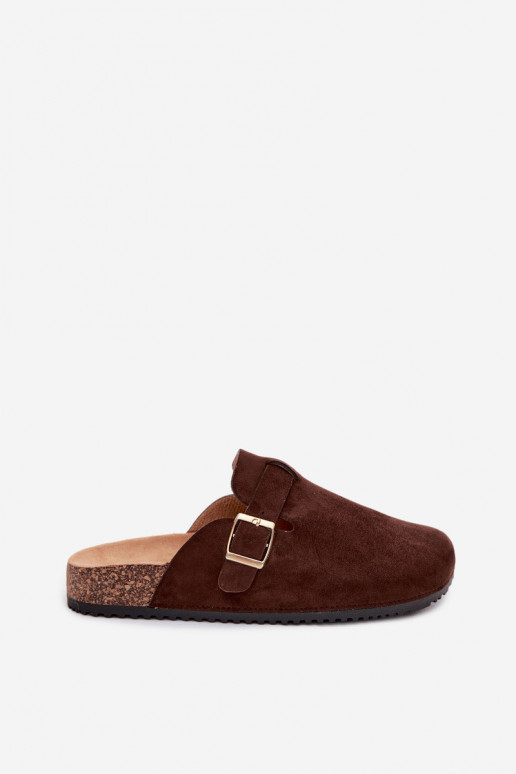 Damen Clogs mit Plattform und Schnallen in Schokoladenfarbe Selio
