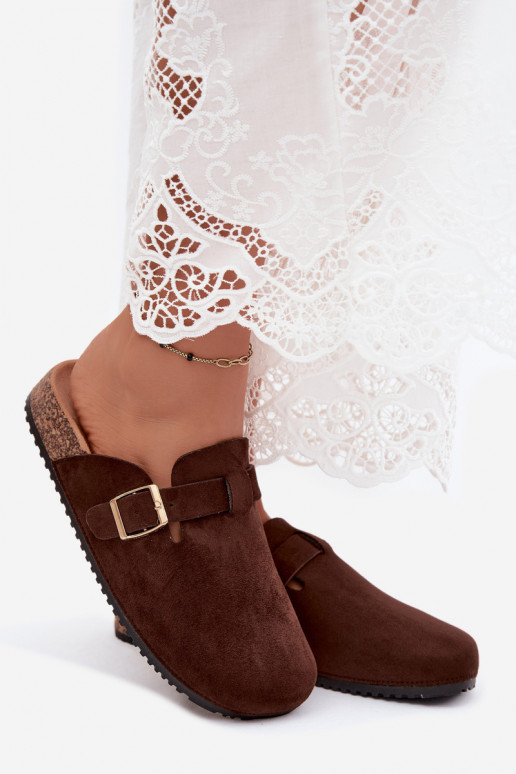 Damen Clogs mit Plattform und Schnallen in Schokoladenfarbe Selio