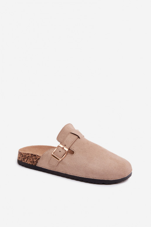 Damen Clogs mit Schnallen in Sandfarbe aus Kunstveloursleder Glamora