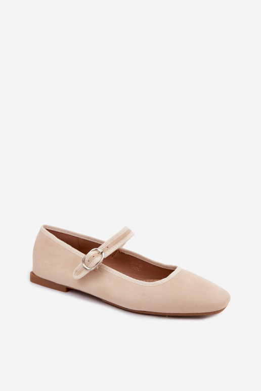 Damen Ballerinas mit Riemen in Sandfarbe aus Kunstveloursleder Birchia