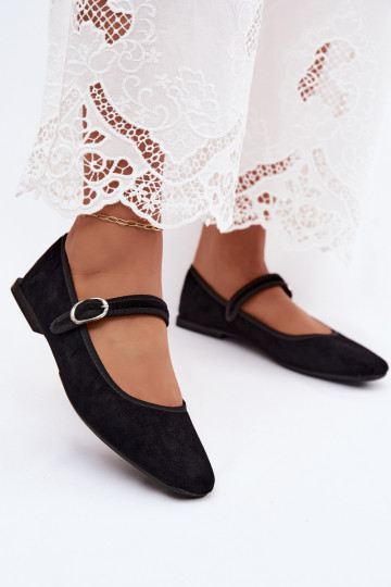 Damen Ballerinas mit Riemen in Schwarz aus Kunstveloursleder Birchia 2