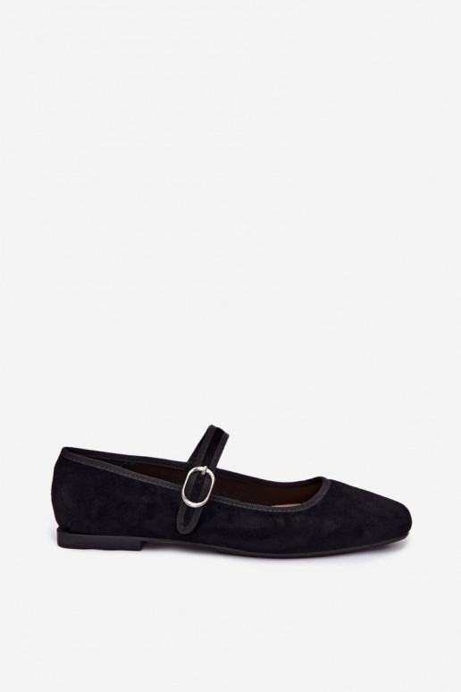 Damen Ballerinas mit Riemen in Schwarz aus Kunstveloursleder Birchia