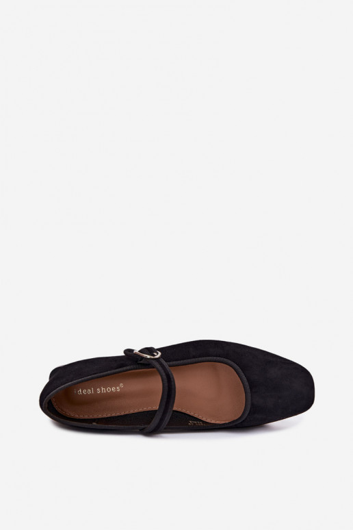 Damen Ballerinas mit Riemen in Schwarz aus Kunstveloursleder Birchia