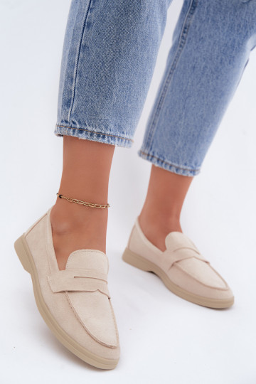 Damen Mokassins aus Kunstveloursleder beige Renelia