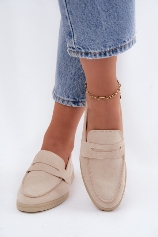 Damen Mokassins aus Kunstveloursleder beige Renelia