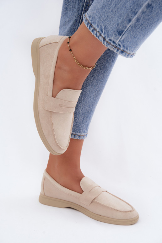 Damen Mokassins aus Kunstveloursleder beige Renelia